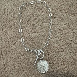 Silver Chain Necklace with Coin Pendant